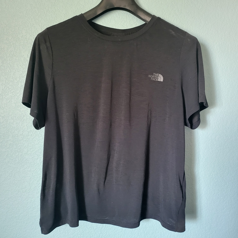 The North Face Women's Heathered Black Short Sleeve Back Knot Detail Tee Lg